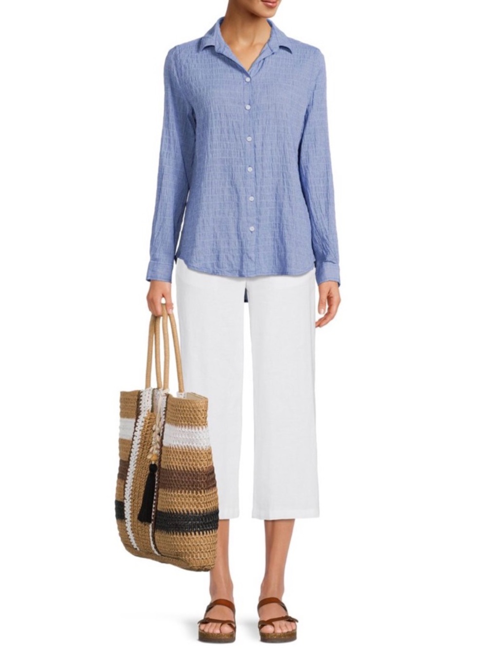 BeachLunchLounge Seersucker “Pocket” Cotton Gauze Button Down in Blue Sz M